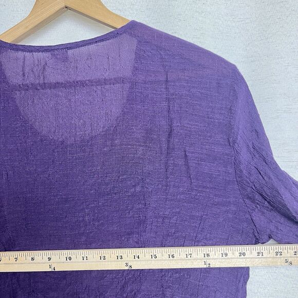 Lagenlook Blouse Silk Cotton Blend M Purple Buttons 3/4‎ Sleeve - Picture 5 of 6
